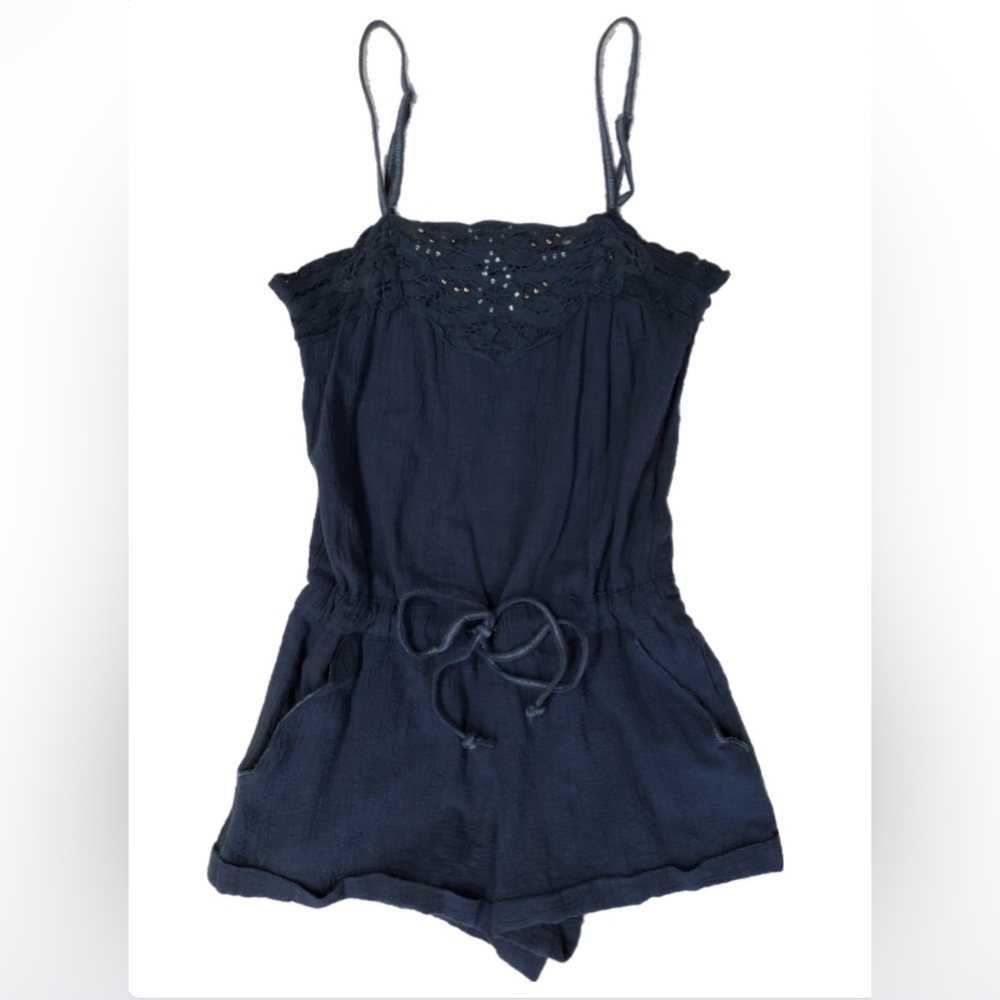 Free People Blue Beaded Drawstring Romper